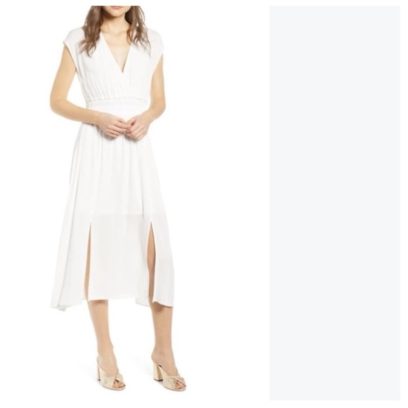 WAYF Leanne Double Slit Smocked Waist Midi Dress - Picture 1 of 7